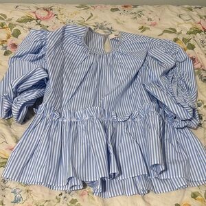Blue and White Striped Blouse